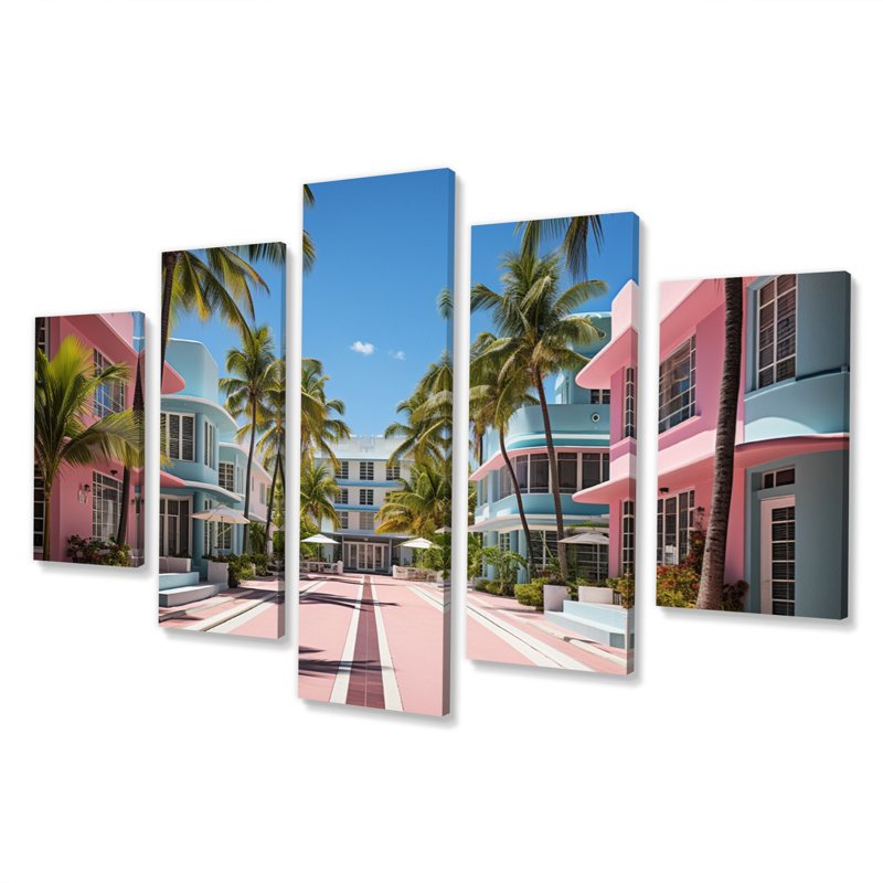 Latitude Run® USA Miami Resort Vibes Cityscapes Wall Decor 5 Panels